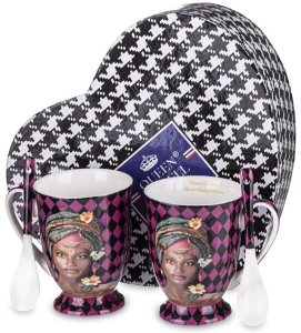 Zestaw dwa Kubki + Łyżeczki porcelanowa Ozdoba w Pudełku na Prezent 1