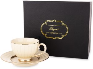 Porcelanowa Filiżanka Ze Spodkiem beżowa 220ml 1
