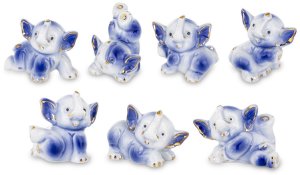 Figurki 7 Słoni Ceramicznych niebieskie Ozdoba do Salonu 4cm x 4cm x 3,5cm 1