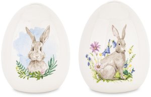 Biała Dekoracyjne Jajko Wielkanocne Pisanka Z Zającem 15cm x 11cm x 11cm 1