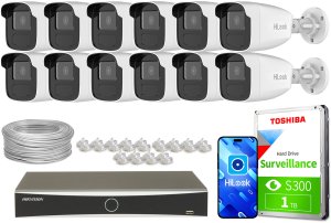 Zestaw do monitoringu 12x IPCAM-B4-50IR 1x DS-7616NXI-K2/16P(D) IR 50m 4Mpx HiLook by Hikvision 1