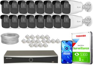 Zestaw do monitoringu 16x IPCAM-B4-50IR 1x DS-7616NXI-K2/16P(D) IR 50m 4Mpx HiLook by Hikvision 1