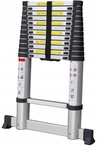 DRABINA TELESKOPOWA 3,8m Aluminiowa Rozsuwana + Stabilizator i Pokrowiec 5