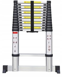 DRABINA TELESKOPOWA 3,8m Aluminiowa Rozsuwana + Stabilizator i Pokrowiec 7