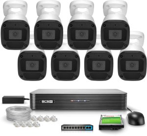 Zestaw monitoringu 8x BCS-B-TIP15FR3(2.0), BCS-B-NVR1001(2.0) 5Mpx IR 30m PoE 1TB Audio 1