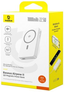 Powerbank Baseus Airpow II 10000mAh Qi2 z MagSafe 22,5W z kablem Baseus Simple Series USB-C - USB-C 20V/3A (30cm) - biały 7