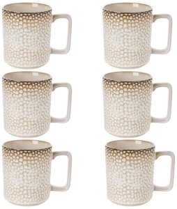 Komplet 6 kubków porcelanowych Florina Gambia 390 ml do kawy herbaty zestaw kremowe retro 1