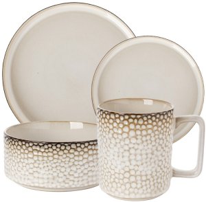 Serwis obiadowy porcelanowy Florina Gambia 24 elementy z kubkiem zestaw talerzy dla 6 osób retro 1