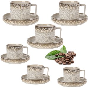 Komplet 6 filiżanek ze spodkami porcelanowych Florina Gambia 200 ml do kawy herbaty zestaw kremowe retro 2