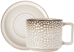 Komplet 6 filiżanek ze spodkami porcelanowych Florina Gambia 200 ml do kawy herbaty zestaw kremowe retro 8