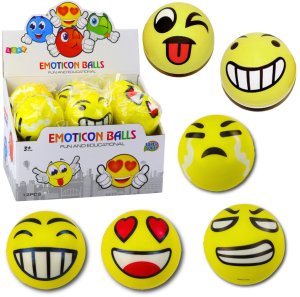 LeanToys Piłka Do Odbijania Ugniatania Piankowa Piłeczka Emotka Żółta 10cm 2
