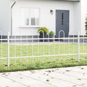 vidaXL Ogrodzenie ogrodowe Zestaw 9 Białe Stal malowana proszkowo 1