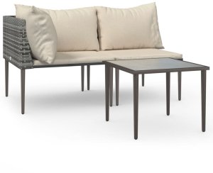 vidaXL 3-cz. zestaw wypoczynkowy do ogrodu, poduszki, szary rattan PE 2