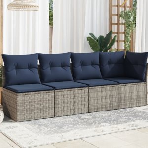 vidaXL Sofa ogrodowa z poduszkami, 4-osobowa, szara, polirattan 1