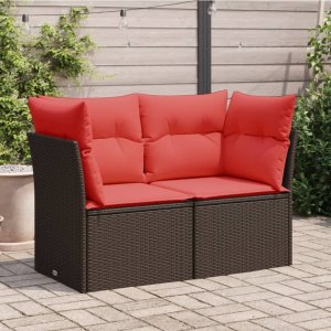 vidaXL Sofa ogrodowa z poduszkami, 2-osobowa, brązowa, polirattan 1