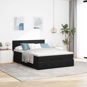 vidaXL vidaXL Rama łóżka otomana z materacem, czarna, 140x200 cm, aksamit 3