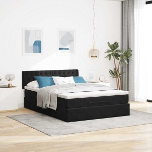 vidaXL vidaXL Rama łóżka otomana z materacem, czarna, 140x200 cm, aksamit 3
