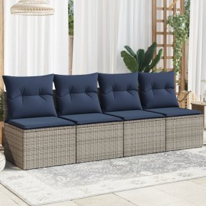 vidaXL Sofa ogrodowa z poduszkami, 4-osobowa, szara, polirattan 1