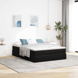 vidaXL vidaXL Rama łóżka otomana z materacem, czarna, 140x200 cm, aksamit 3