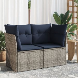 vidaXL Sofa ogrodowa z poduszkami, 2-osobowa, szara, polirattan 1