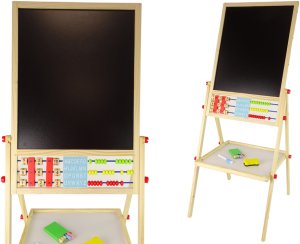 LeanToys Drewniana Tablica 2w1 Magnetyczna Kredowa + Liczydło Alfabet Tabliczka Mnożenia 3