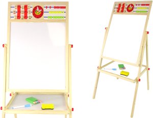 LeanToys Drewniana Tablica 2w1 Magnetyczna Kredowa + Liczydło Alfabet Tabliczka Mnożenia 4