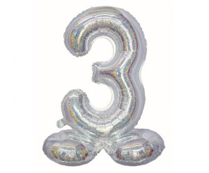 Balon foliowy B&C, cyfra stojąca 3, holograficzna srebrna, 72 cm GoDan 1