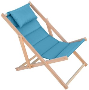 LEŻAK DREWNIANY CLASSIC SOFT Z ZAGŁÓWKIEM NIEBIESKO-SZARY 1