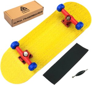 FINGERBOARD ALPHA KOMPLETNY SET DREWNIANY MINI DESKOROLKA TRUCKI ŁOŻYSKA ŻÓŁTA 1