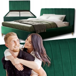 Łóżko 160x200 Tapicerowane Podwójne Nowoczesne Glamour Zielone MARCELO 1
