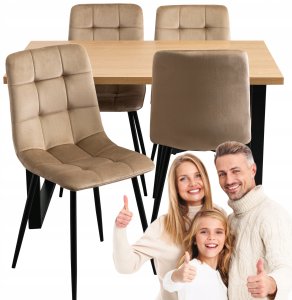Stół z Krzesłami Zestaw Do Salonu Jadalni Loft Stół 120 i 4 Krzesła Beżowe 1
