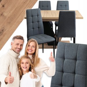 Stół z Krzesłami Zestaw Loft Do Salonu Stół Rozkładany i 4 Krzesła Szare 1