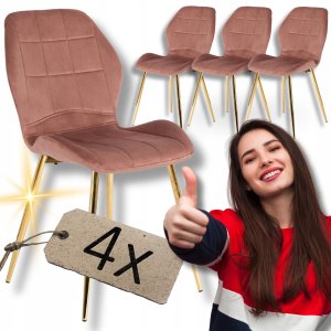 Zestaw Krzesło Tapicerowane Welur Kuchenne Glamour Róż Do Jadalni IRYS 4x 1