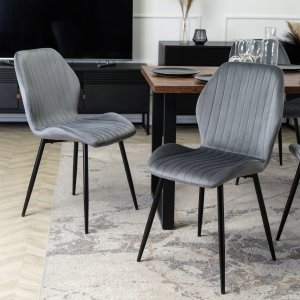 Mebel Elite Zestaw Krzesło Tapicerowane Welurowe Kuchenne Szare Do Jadalni LILAC 4x 4