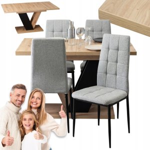 Zestaw Stół Rozkładany 120/160 Krzesło Komplet Tapicerowane Szare 4x 1