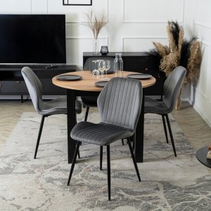 Zestaw Stół Rozkładany Kuchenny Krzesło Komplet Tapicerowane Szare 4x 2