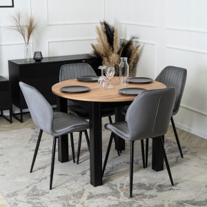 Zestaw Stół Rozkładany Kuchenny Krzesło Komplet Tapicerowane Szare 4x 3