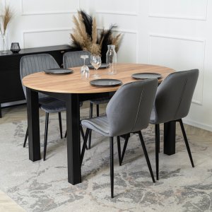 Zestaw Stół Rozkładany Kuchenny Krzesło Komplet Tapicerowane Szare 4x 4