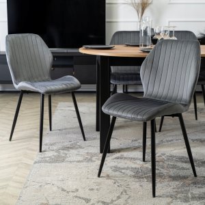 Zestaw Stół Rozkładany Kuchenny Krzesło Komplet Tapicerowane Szare 4x 5