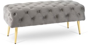 Ławka Siedzisko Ławeczka Do Przedpokoju Sypialni Welurowa Szara VERA Pufa 2