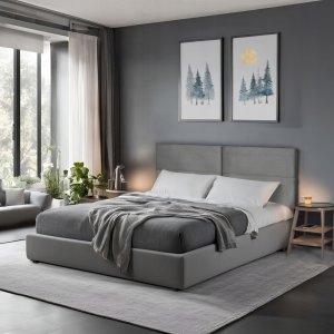 Łóżko 160x200 Podwójne Tapicerowane Dwuosobowe Welurowe Szare TULSA 2