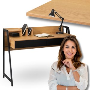 Biurko Loft Industrialne Drewniane Organizer z Szufladami Dąb Złoty CASS 1