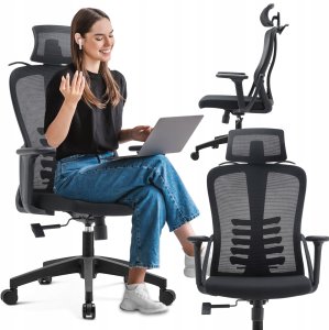 Fotel Biurowy Obrotowy Czarny Ergonomiczny JULIET Krzesło Obrotowe Biurowe 1