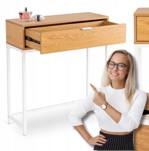 Konsolka Loft Do Przedpokoju z Szufladą Industrialna PETRA Dąb Biała 1