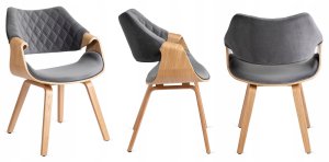 Krzesło Tapicerowane Drewniane Do Salonu Jadalni Loft Welurowe Szare LUISE 11