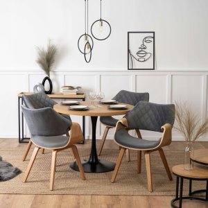 Krzesło Tapicerowane Drewniane Do Salonu Jadalni Loft Welurowe Szare LUISE 2