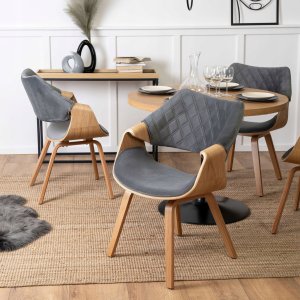 Krzesło Tapicerowane Drewniane Do Salonu Jadalni Loft Welurowe Szare LUISE 4