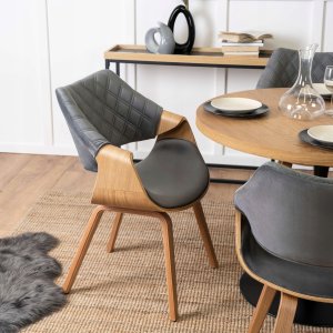 Krzesło Tapicerowane Drewniane Do Salonu Jadalni Loft Welurowe Szare LUISE 6