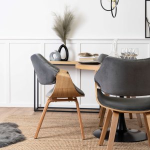 Krzesło Tapicerowane Drewniane Do Salonu Jadalni Loft Welurowe Szare LUISE 8