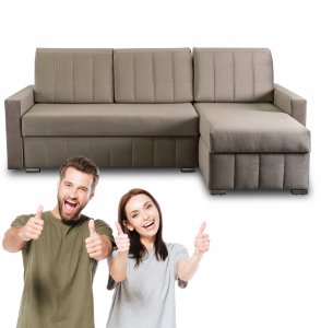 Mebel Elite Narożnik Rozkładany z Funkcją Spania Do Salonu Rogówka Welurowy Beżowy LUMO 3
